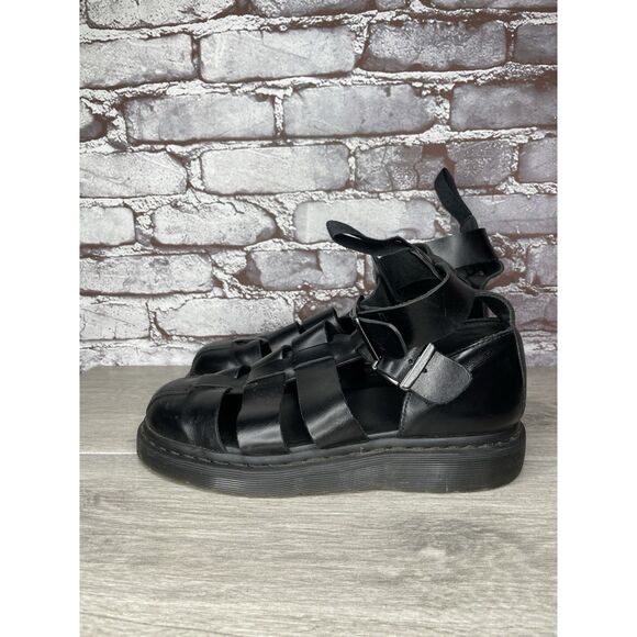 Dr. Martens Geraldo Black Leather Strap Gladiator Wedge Sandals Men’s 9M US/42EU